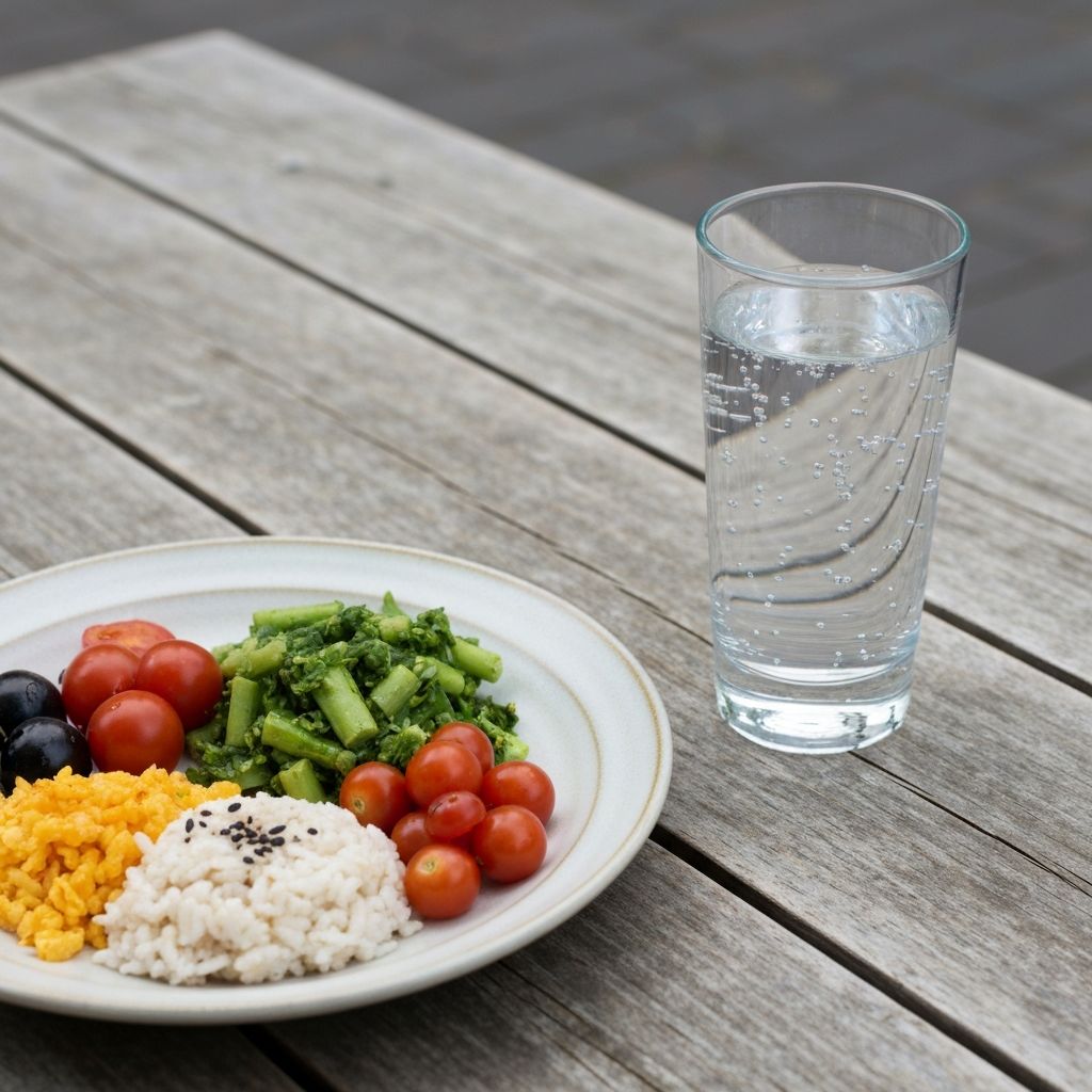 Meal with water glass showing hydration context